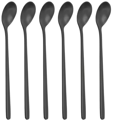 PATIKIL 6inch Teaspoons, 6pcs Long Spoon Coffee Spoon 304 Stainless Steel Long Handle Iced Tea Spoon Tea Spoons for Stirring Cocktail Coffee Bar Set Hot Tea Party, Black