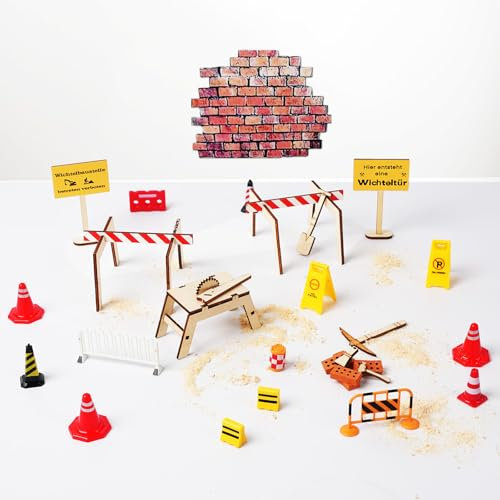 Wichtel Baustelle Set, 30 Stück Wichtel Zubehör Baustelle, Wichtel Baustelle Set Einzug, DIY Wichteltür Zubehör Weihnachten Wichtelbaustelle, Verkehrsschilder Kinder, Miniatur Baustelle für Elfentür