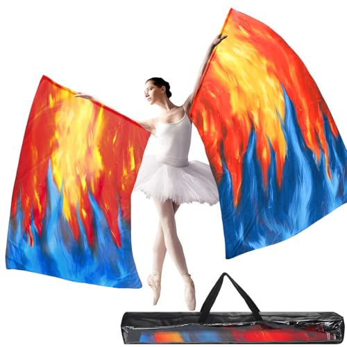 Remagr 2 Stück 160 x 100 cm Lob Tanz-Anbetungsflaggen mit skalierbarem Stab, halbrund, Engelsflügel-Flagge, Kirchenlob-Flaggen für Anbetung, Tanz, Banner, Outdoor-Übungsaufführung (gelb, rot, blau)