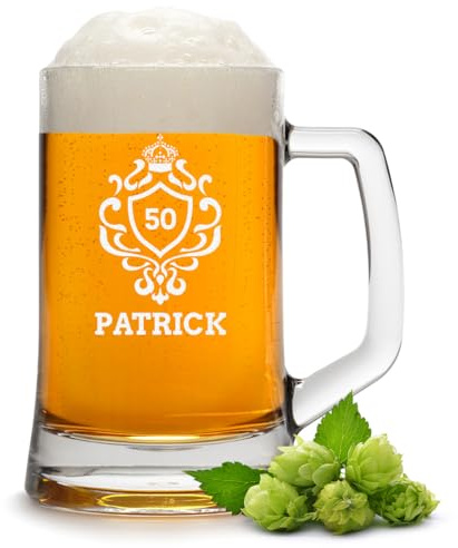 polar-effekt Bierkrug 0,5 L aus Glas mit Gravur - Geburtstagsgeschenk für Männer - Spülmaschinenfestes Bierglas - Mit Motiv