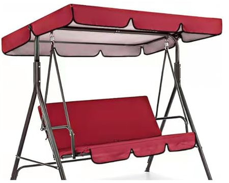 600D Hochwertiges,Silberbeschichtetes Oxford-Gewebe Schaukel Dachbezug Wasserdicht UV-Geschützt Langlebig und Reißfest Hollywoodschaukel Dachbezug ,Red-164*114*15cm
