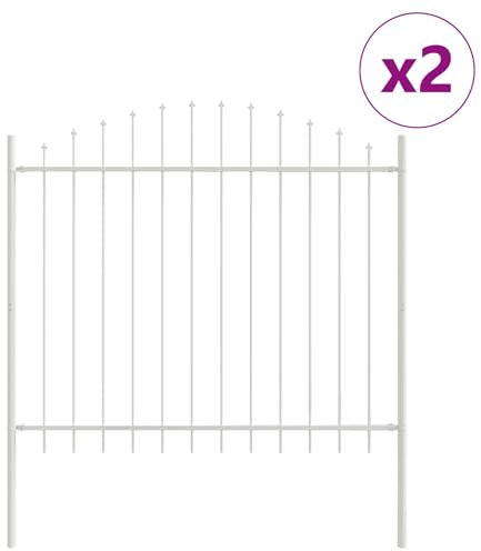 vidaXL Gartenzaun mit Bogenoberteil Weiß 3,4 m x 1,5 m aus pulverbeschichtetem Stahl. Dekorative Zaunpaneele im Set, ideal für moderne Farmgrenzen, Cottage-Gärten und Patios.