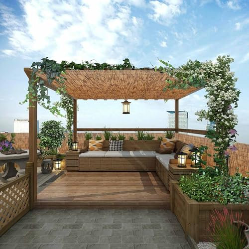 Rouleau de clôture en bambou pour bordure de jardin, clôture grillagée avec isolation thermique, brise-vue de style tropical pour balcon, extérieur, terrasse et arrière-cour, couleur carbonisée Si