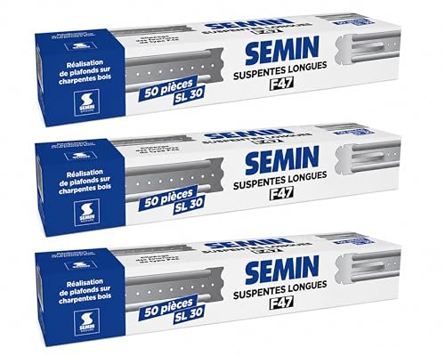 SEMIN Suspentes Longues F47 300 mm –3 X Boîte de 50 – Acier Galvanisé – Fixation Faux Plafond Plaques de Plâtre – Ossature Métallique F45/F47 – Pose Rapide