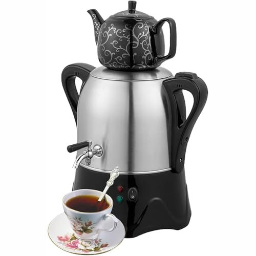 Electric Turkish Tea Maker, 3L Stainless Steel and 1L Ceramic Teapot, Samovar with Keep Warm Function for Coffee and Scented Tea
