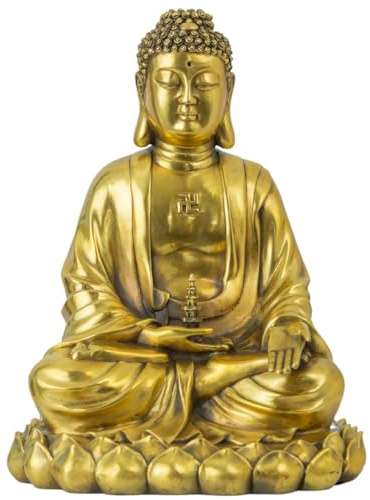 MILY-ART Statua del Buddha in ottone 24,9 cm intagliata a mano - Statua Zen del Buddha seduto per decorazione della casa, accento spirituale per il soggiorno, angolo per la meditazione, regalo per la