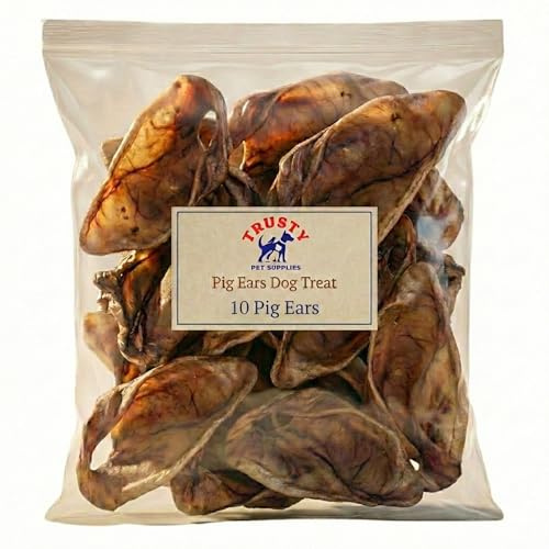 Premium Quality Large Pigs Ears (Pack of 10) | 100% Pork, Natural Dog Treats | High Protein, Low Fat | Hypoallergenic Jumbo Pigs Ears for Dogs | Grain Free Chew | By Trusty Pet Supplies