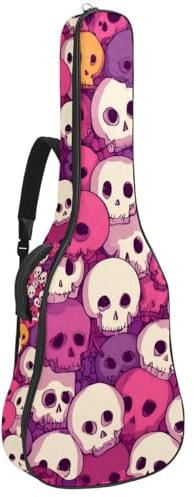 KengjuTesu 109,9 cm (43 Zoll) Akustikgitarre weicher Koffer mit Rucksackgurt und 2 Taschen, bunte Totenköpfe, keine Polsterung, Rucksack, wasserdicht, Oxford-Stoff, Bassgitarre, Gigbag für klassische