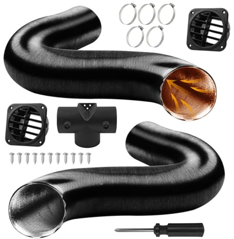 BANKKY 75mm Set de Accesorios para Calefacción Diesel: Incluye Conector T, Manguera de Aire Caliente, Boquillas, Abrazaderas, Tornillos y Destornillador. Ideal para Furgoneta Camper y Autocaravana