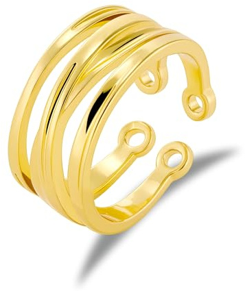 ALEXCRAFT Bague Or Femme, Bagues Grand Réglable, Bague Empilable Vintage,14K Or Plaqué, Acier Inoxydable, Hypoallergénique, Bagues d'Amitié, Cadeaux de Bijoux pour Fille, Mère, Copine
