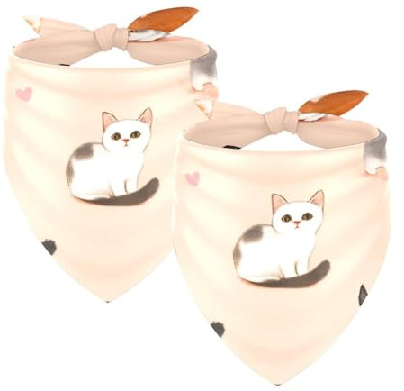 Hundehalstuch, verstellbar, Dreieckstuch für kleine, mittelgroße und große Hunde, Katzen, Haustiere, Katzen und Herzen, Rosa, 2 Stück