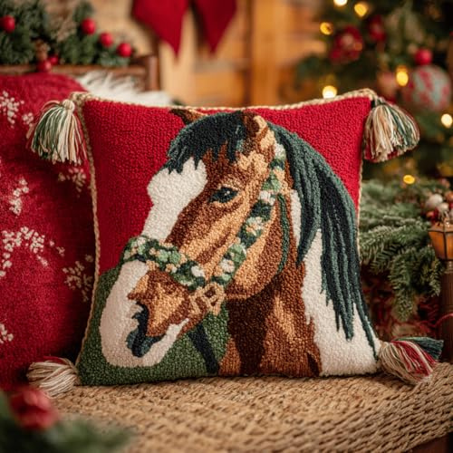 ANSIWEIGO Juego de cojines de nudos, 43 x 43 cm, juego de anudados para niños y adultos con diseño de Navidad, alfombra de nudos hecha a mano con efecto 3D, como regalo de Navidad 3