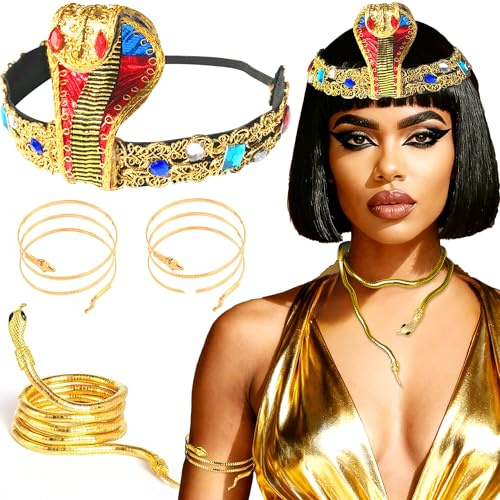 LaVenty Egyptian Costume Accessories Gold Hair Clips Egyptian Headpiece Snake Arm Bracelets Halloween Costumes Cleopatra Party Decoration