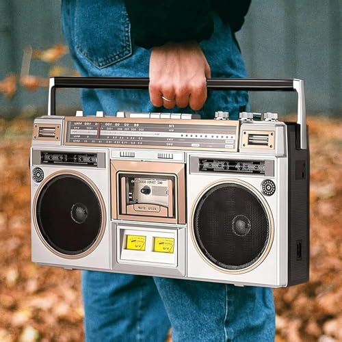 Retro Bluetooth Boombox with AM/FM Radio, Cassette Recorder, SD/USB Support for Home and Travel Entertainment