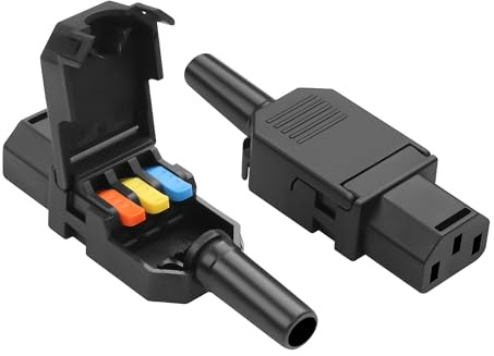 JSADZKJ Adaptador de Enchufe de conexión rápida IEC C14 de 3 Clavijas,2 Unidades Enchufe de alimentación C14 de 10A y 250V,Conector de alimentación CA C14 Desmontable,para ordenadore (C13)