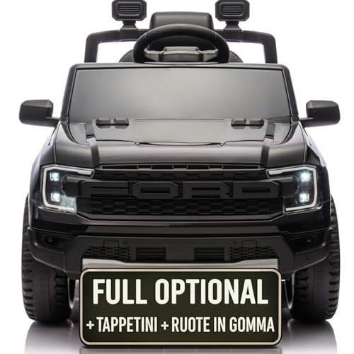 TOYSCAR Auto Elettrica per Bambini Ranger Raptor 12 Volt Ruote in Gomma Sedile in Pelle Porte Apribili Telecomando Tappetino (Nera)