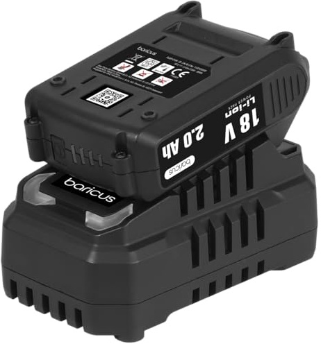 BARICUS 18V Akku-Set 2,0Ah mit Schnellladegerät – B-Ware | 18V Li-Ion Akku · LED-Ladestandanzeige · Schnellladegerät · Systemkompatibel