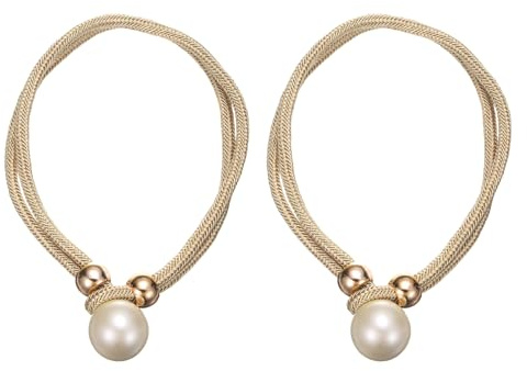 PATIKIL Pearl Curtain Tiebacks, 2 Pack Pearl Tiebacks Decorative Holders with Fasten Ring Ropes Curtain Tie Backs for Window Drapery,Champagne Gold