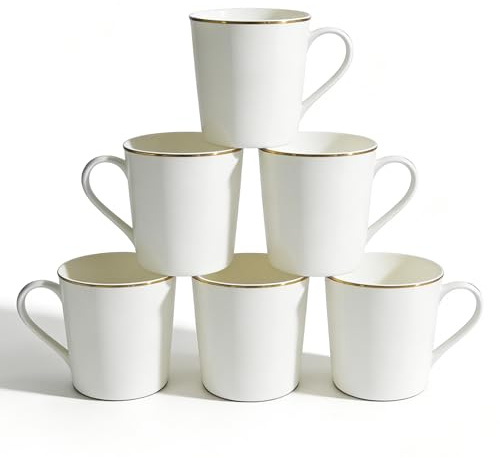 12 oz Elegant White Coffee Mugs Set of 6 – Porcelain Tea Cups, Minimalist Style, Durable & Lightweight, Perfect for Gifting, Weddings, Office or Everyday Use