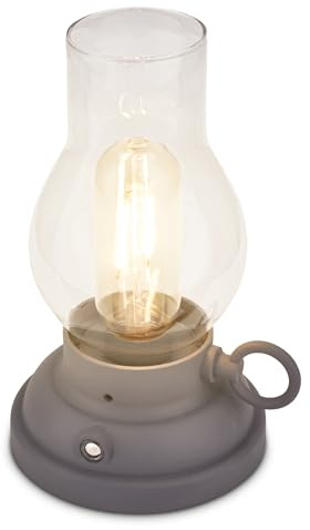 BRILONER - LED Tischlampe kabellos IP44 mit Touch, dimmbar, Akku tauschbar, Campinglampe, Tischleuchte, Akku Lampe, Outdoor, elektronische Öllampe, LED Petroleumlampe, Antik, 10,5x17,5 cm, Anthrazit