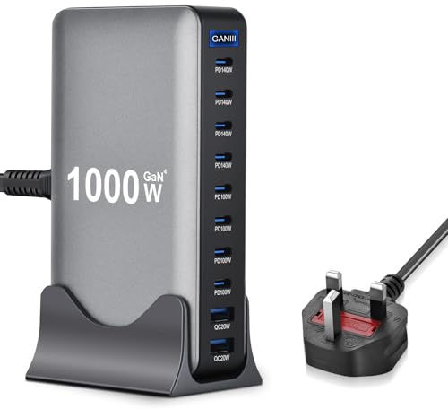 1000W USB C Charger Block - 10 in 1 Multi Port USB C Fast Charging Station, Max 140W PD 3.1 Laptop Charger Hub (8 USBC & 2 USB‑A) for MacBook, iPad, Galaxy, iPhone 17/16/15 Pro etc