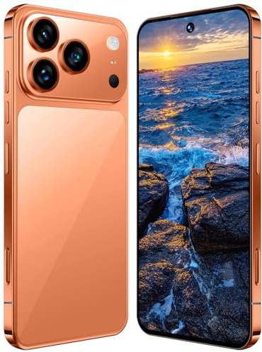 I17 Pro Max Mobile Phones, Android 15 Smart Phone, 7.3 HD Display, 16GB RAM 1TB ROM, 8000mAh, 78MP 108MP Camera Dual SIM 5G Phone Unlocked, Face ID Unlocked/GPS, Globle Version,Orange-7.3 Inch