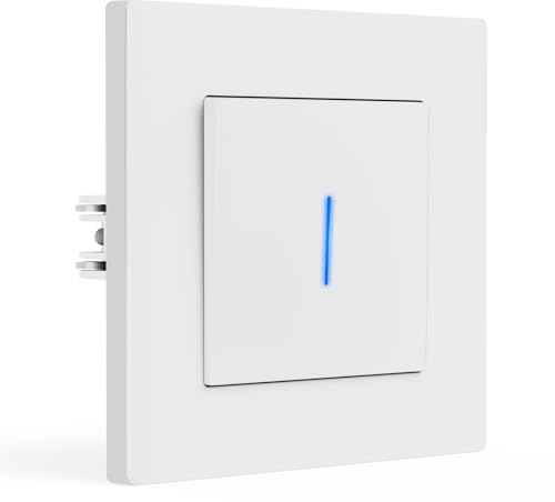 BSEED Interruptor Pared con Garras, Interruptor Conmutador con LED Indicador, 1 Gang 2 Vías, Interruptor de luz con Marco de PC mate, Fácil de Instalar, 86 * 86mm Blanco