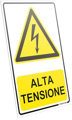 PRINTIMA Segnaletica informativa ALTA TENSIONE in italiano 21x32 cm in PCV con kit di montaggio – Cartello di avviso elettrico per ambienti a rischio