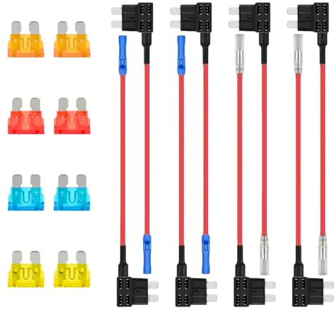 8 Stück Stromdieb KFZ Sicherung Adapter 12V – Add a Fuse Sicherungsdieb Flachsicherungsadapter Piggyback mit Blade Fuses, Sicherungshalter 12V für Autosicherungen mit 5A 10A 15A 20A für Auto