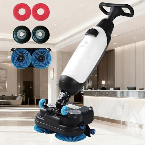 Lavasciuga Pavimenti Elettrica, Mini Macchina per La Pulizia Dei Pavimenti Con Larghezza Di Pulizia Di 34 Cm, Doppie Spazzole Rotanti, Doppia Testa Rotante a 360°, Capacità Di Pulizia Di 1200 ㎡/H(C)