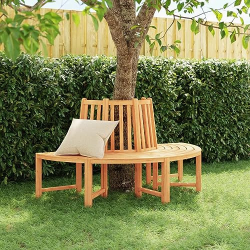 zylophax Baumbank Halbrund Ø160 cm Massivholz Teak, Gartenbank Wetterfest mit Rückenlehne, Sitzbank Outdoor für Balkon & Garten, Langlebiges Teakholz