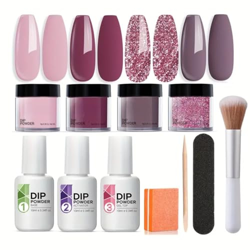 Kit Inicial de Polvo Inmersión Uñas Secado Rápido no se necesita lámpara LED con Esmalte Base Superior y Activador Todo en para DIY Casa Arte Salones Ideal Principiantes
