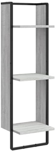 Fisinber Wandregal 3 Fächer Grau Sonoma 30x25x100 cm Holzwerkstoff und Metall, Modernes Schweberegal mit Stauraum, platzsparendes Küchenregal Wand für Wohnzimmer Flur Schlafzimmer Dekoration