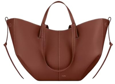 CORIOS Damen Handtasche Flügeltasche Cyme Rindsleder Schultertaschen Eimer Taschen Große Kapazität Tragetasche Elegant Tote Beutel Henkeltaschen 2pcs für Reise Arbeit Shopper Alltag Cognac L