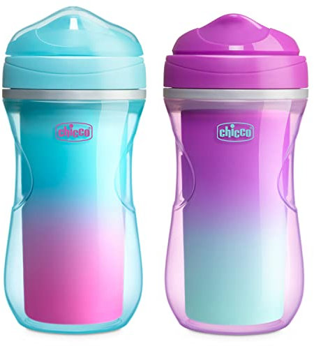 Chicco Active Cup Bicchiere Antigoccia Plastica Bambini 266 ml, Tazza Biberon 14+ Mesi per Imparare a Bere, Termica con Beccuccio Ergonomico Anti Morsi e Valvola Facili Sorsi, senza BPA, Viola o Rosa
