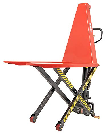 STIER Scheren-Hubwagen, 1000 kg Traglast, 800 mm Hubhöhe, manueller Quicklift für doppelte Hubgeschwindigkeit, Gabellänge 1140 mm, Hubtisch mit Polyurethan-Lenkrädern & Überlastventil