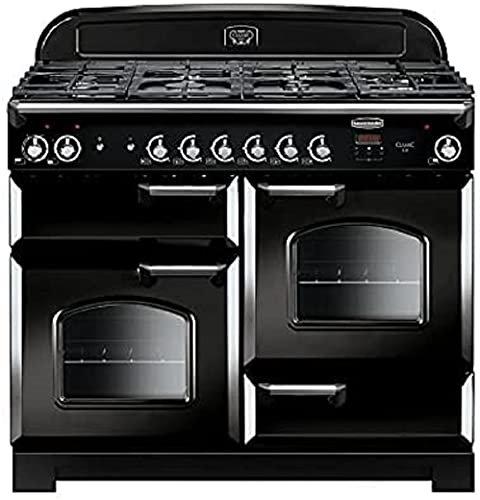 Rangemaster CLA110DFFBL/C Freestanding Range Cooker, Two Fan Ovens, AA Rated, 6 Burner Gas Hob, Black