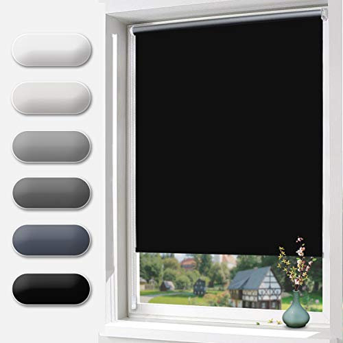 Allesin Verdunklungsrollo ohne Bohren, Verdunkelungsrollo Klemmfix, Schwarz 70 x 150 cm, Thermorollo Hitzeschutz, Rollo Verdunklung Wandmontage, Klemmrollos lichtundurchlässig für Fenster