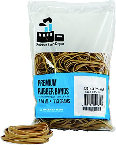 Rubber Bands, Rubber Band Depot, Size #33, Approximately 205 Rubber Bands Per Bag, Rubber Band Measurements: 3-1/2 x 1/8'' - 1/4 Pound