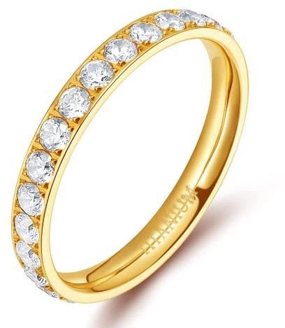Zakk Eternity Ring 3mm Damen Ewigkeitsringe Titan Verlobungsringe Eheringe Trauringe Memoirering mit Zirkonia Silber Gold Rosegold