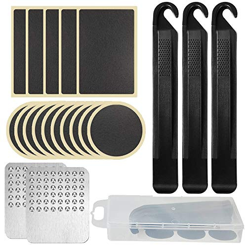 Youery Fahrradreifen Pannenreparaturpflaster, 20er Pack | Leimlos, Selbstklebend, Mit Patchhebel, Mit Raspelwerkzeug, Für aufblasbare Innenschläuche