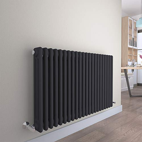 Warmehaus Traditional Anthracite 3 Column Horizontal Radiator 600x1010mm | Victorian Radiator, Radiators Wall Mounted Central Heating, Designer Triple Column Radiator, Bathroom Kitchen, Grey Radiator