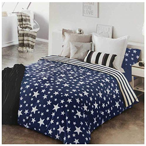 COTTON ARTean Funda Nórdica Cama 150 GIVETTE Azul ALGODÓN-POLIÉSTER. Funda edredón 240x260 + 2 fundas almohada