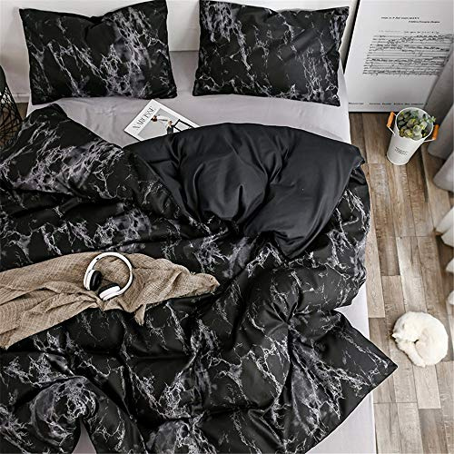 Treer Funda Nordica Cama 105 - Microfibra Mármol Juego de Funda Edredon 180x220 cm 3 Piezas con 1 Funda Nórdica + 2 Funda de Almohada 50x75cm, Moderna Estampado con Cremallera (Mármol Negro)
