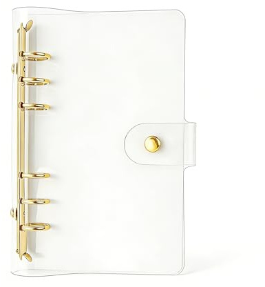 NatSumeBasics Clear A6 Binder Cover Gold 6 Rings 4x7 Notebook Shell Protector Refillable Loose Leaf PVC Folders Soft Binding Accessories Supplies (Gold A6 Binder)