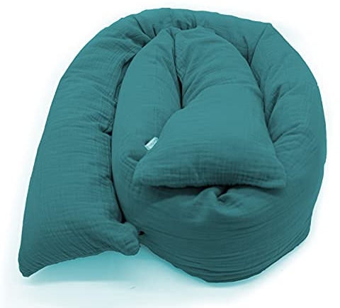 Mizali - Kuschelschlange 150 cm - mit Reißverschluss - abnehmbarer Musselin Bezug - waschbar - Kantenschutz Kinderbett (150cm Petrol)