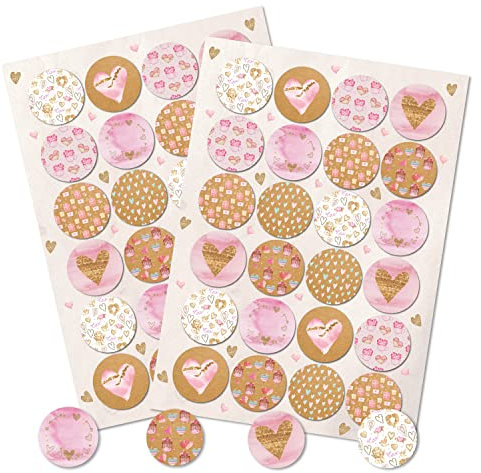 Logbuch-Verlag 48 runde Herzaufkleber 4 cm rosa braun - Herzchen Sticker - Bastelzubehör Verzierung Give-Away Mitgebsel