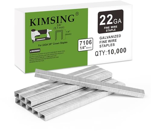 Kimsing 7106 - Grapas galvanizadas para tapicería de calibre 22, serie 71, corona de 3/8 pulgadas, longitud de pierna de 1/4 pulgadas, sujetadores para grapadora de alambre fino (1 caja)