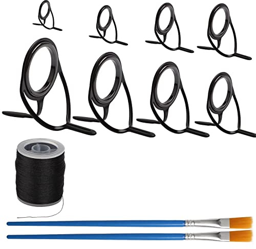 Dovesun Angelrute Reparatur Kit, Spitzenring Rutenring Keramik Edelstahl Carbon Führungen Rute Spinner | Baitcasting-Rutenführungen | Rutenspitzen/ 8 Größen 19/21Stück | Nylon Umwickelgarn /2Stück