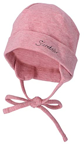 Sterntaler OCS Beanie mit Umschlag – Mütze aus Melange-Singlejersey (Bio) mit Ohrenklappen, Bindeband & Stickmotiv – Mädchen Baby Übergangsmütze – samtrosa, Gr. 41